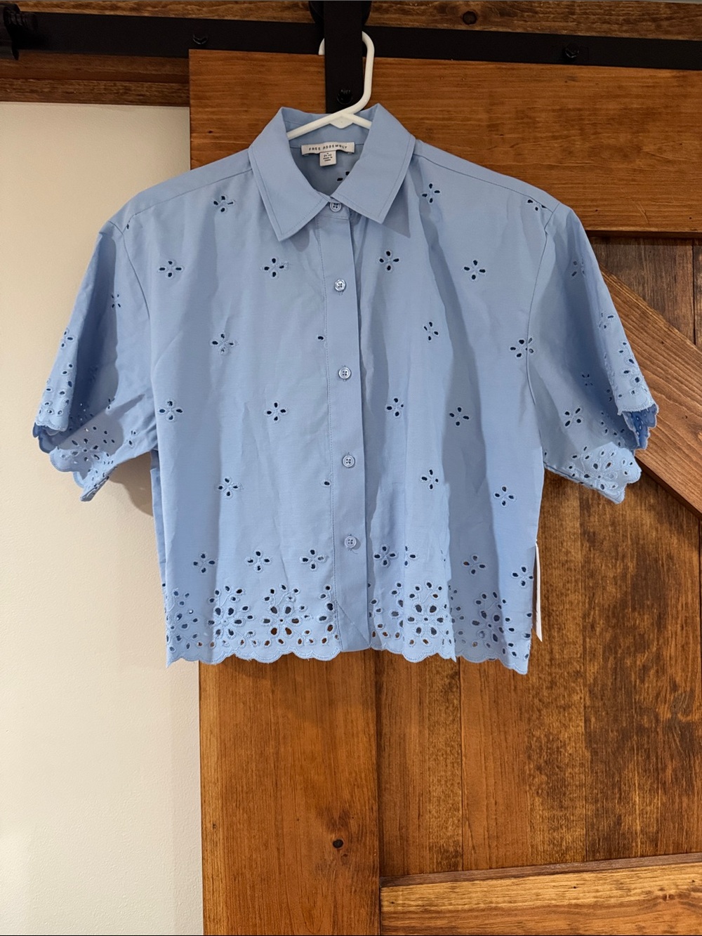 Free Assembly Pale Blue Eyelet Button-Down Shirt